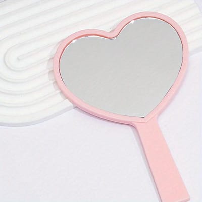 Hartvormige Reis Handspiegel, Hartvormige Make-up Handspiegel met Handvat, Draagbare Reisspiegel, Geschikt voor Cadeaus op Valentijnsdag Love Pink