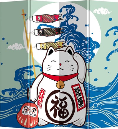 Fine Asianliving Kamerscherm Scheidingswand B160xH180cm 4 Panelen Lucky Cat