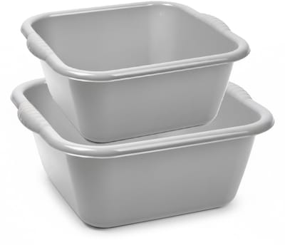 Plasticforte afwasteilen set - afwasbak - kunststof - 15 en 20 liter - grijs - huishoud emmers