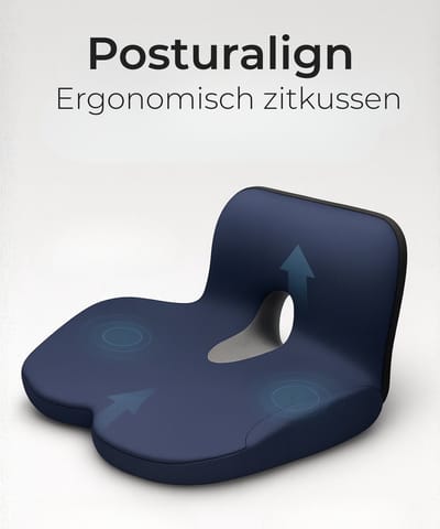 Posturalign Ergonomi Zitkussen & Rugsteun Set – Traagschuim Comfortkussen – Ondersteunt Rug en Stuit – Voor Bureaustoel, Auto & Thuis – Ademend, Anti-Slip & Wasbare Hoes