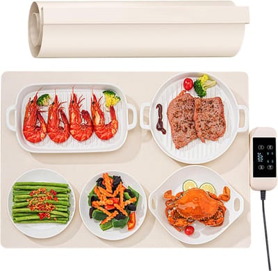 Elektrische warmhoudplaat - Veelzijdige warmteplaat - Eten warm houden - Opvouwbaar en dun - 63 x 38 cm - Wit