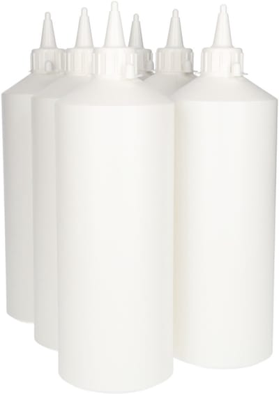 6 x Doseerfles 1000 ml wit met Tuitdop wit - Rond- BPA Vrij - Niet Breekbaar - Plastic Flesjes Navulbaar - Met Dop - Lege Flessen - 6 stuks
