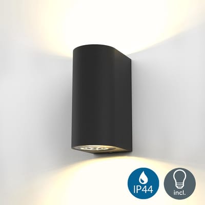 B.K.LICHT - Wandlamp - voor binnen en buiten - up en down light - buitenverlichting metaal - zwart - IP44 - incl. GU10 lichtbronnen