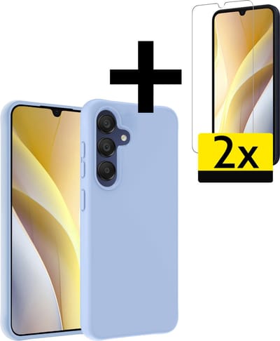 Hoesje - Met 2x Screenprotector - Geschikt voor Samsung Galaxy A15 - Sterk & Shockproof - Back Cover - Siliconen Case - Telefoon Hoes - Telefoonhoesjes - Lichtblauw