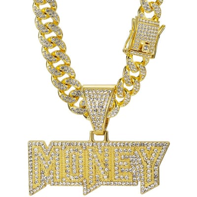 Heren Dames Hip Hop Geld Letter Hanger Kettingen 13MM Cubaanse Ketting Iced out Bling Legering Strass Hiphop Mode Bedel Sieraden beige