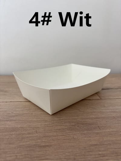 ATXANC 100 Stuks Witte Frietbakjes 4# - Milieuvriendelijke Kartonnen Snackbakjes - Duurzame Wegwerp Frietschalen - Wit - 18 x 11,5 x 5,2 cm - Voor Friet, BBQ, Feestjes, Picknick & Take-away