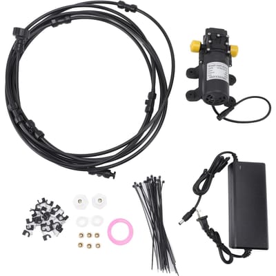 Brumisation extérieure pour grande surface couverte avec pompe de 6 m, buse filtrante, système de brumisation basse pression pour jardin noir
