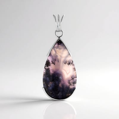 Cavill - Zilveren Hanger 925 Sterling Zilver - Violet Java Chalcedoon 28 ct Peervorm - Balinees Barong Ontwerp - Geplateerd Elegant Sieraad