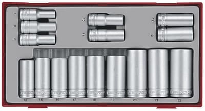Doppenset diep TT1 tray 3/8" 7-22mm 16 delig 6 kant Teng Tools