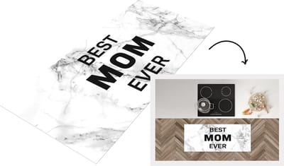 Keukenloper - Loper keuken - Spreuken - Quotes Best Mom Ever - Marmer - Moederdag - Mam - zwart wit - 120x50 cm - Keukenloper vinyl