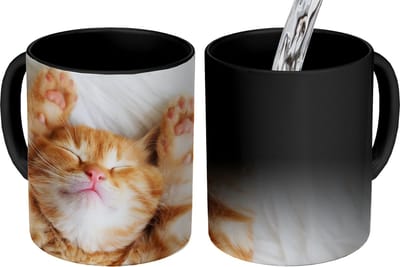 Magische Mok - Foto op Warmte Mokken - Koffiemok - Kat - Rood - Huisdieren - Kitten - Magic Mok - Beker - 350 ML - Theemok