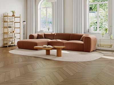 Vente-unique Grote hoekbank met hoek links van terracottakleurige ribfluweel met fijne ribbels POGNI van Maison Céphy