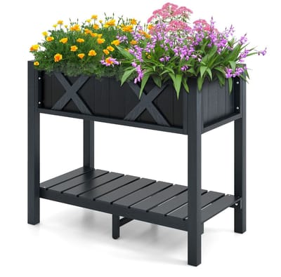 Kweektafel - Verhoogde Plantenbak met Opbergrek - Voor Tuin - Balkon - Plantenbak voor buitenkweken - Zwart