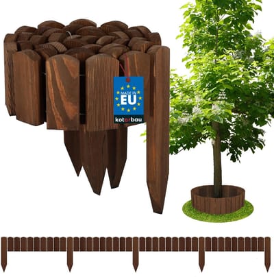 KOTARBAU® Bloembedrand, Rolborder, 200 x 10 cm, Bruin, Tuinafscheiding, Houten Tuinhek, Borderrand, Palissade, Schapenhek, Tuindecoratie