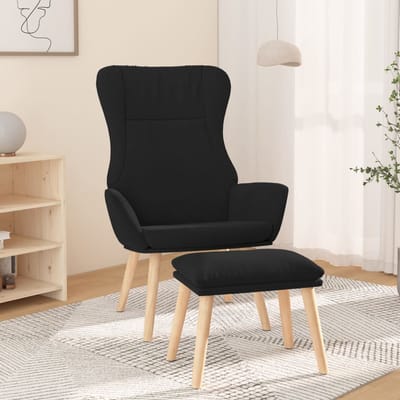 vidaXL - Relaxstoel - met - voetenbank - stof - zwart