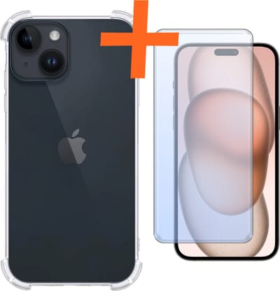 Hoes - Met Screenprotector - Geschikt voor Apple iPhone 15 - Sterk & Shockproof - Siliconen Case - Back Cover - Telefoon Hoes - Shock Proof - Transparant