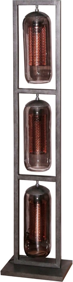 AnLi Style Vloerlamp 3L tower smoke glas-geperforeerd staal - Artic zwart
