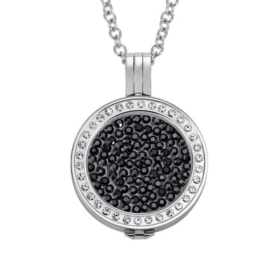 Quiges - Munthouder met Ketting en Munt 25mm Zirkonia Zwart - RVS Zilverkleurig met Zirkonia - EPRHZ135
