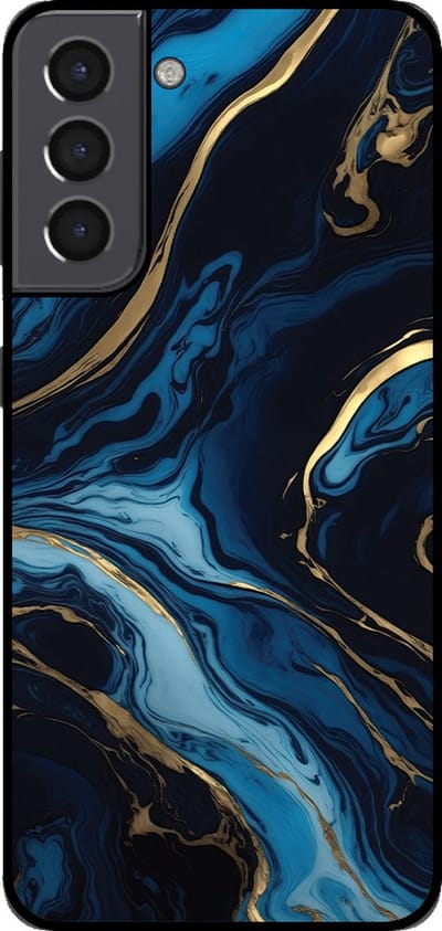 Smartphonica Telefoonhoesje voor Samsung Galaxy S21 met marmer opdruk - TPU backcover case marble design - Goud Blauw geschikt voor Samsung Galaxy S21