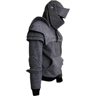 Kostuum Kostuum Hoodie voor Heren met Trekkoord Patchzak Elastische Manchet Halloween Ridder Hoodie met Lange Mouwen Gen Praktisch Gebruik L grijs