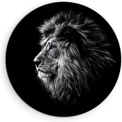 Saammp Muurcirkel Hout - Portret van een Leeuw - Natuur - Dieren - Ø 90 - Wandcirkel - Wanddecoratie Cirkel - Muurdecoratie Woonkamer - Slaapkamer decoratie - Rond Schilderij
