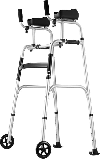 2-In-1 Opvouwbare Rollator met Afneembare Armleuningen, In Hoogte Verstelbare Constructie, Lichtgewicht Aluminium Frame met 5-Inch Wielen | Mobiliteitshulpmiddel voor Senioren En Mensen met Een Beperking, Draagvermogen Tot 204 Kg