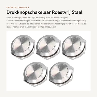 Dailygoods - Drukknopschakelaar Roestvrij Staal Waterdicht 5-delig