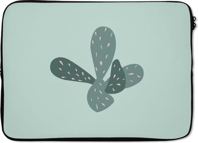 Laptophoes 13 inch - Zomer - Cactus - Blauw - Laptop sleeve - Binnenmaat 32x22,5 cm - Zwarte achterkant