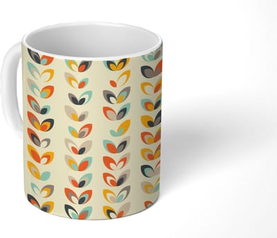 Mok - Koffiemok - Bladeren - Jaren 50 - Patroon - Mokken - 350 ML - Beker - Koffiemokken - Theemok