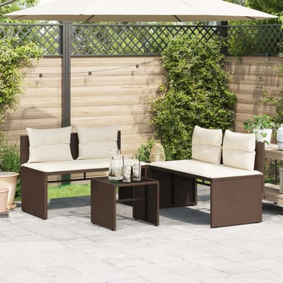 vidaXL - 4-delige - Loungeset - met - kussens - poly - rattan - bruin