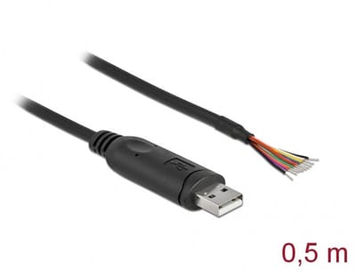 Delock Adapter cable USB 2.0 Type-A to Serial RS-232 with 9 open wires + Shielding 0.5 m