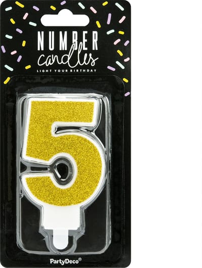 PartyDeco Cijferkaars 5 Goud 7cm