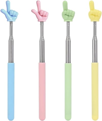 Set van 4 Uittrekbare Vingerpointers voor Presentaties, Handvormige Lesgids en Onderwijsmaterialen