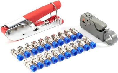 Krimptang voor coaxkabel, compressiegereedschapset voor coaxkabel met krimptang, draadstripper met dubbel blad, verstelbaar voor coaxkabel RG59/6/58/174, 20F-connectoren (voor RG6-kabel)