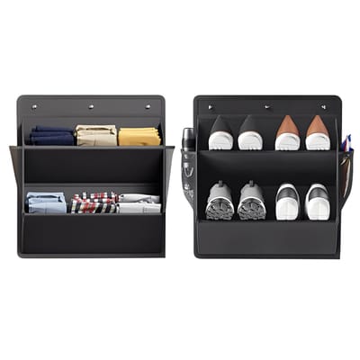 Peysaitr - Deur-opbergzak voor schoenen - Wandgemonteerde dubbellaagse opbergtas - Schoenenzak Hangend - Ruimtebesparend - Voor Schoenen/Woonaccessoires Enz - Oxford stof - zwart - 46.5x43 cm - 2 stuks