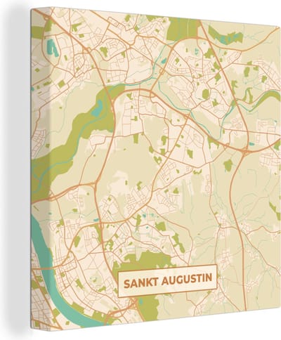 Canvas Schilderij Sankt Augustin - Vintage - Plattegrond - Kaart - Stadskaart - 20x20 cm - Wanddecoratie