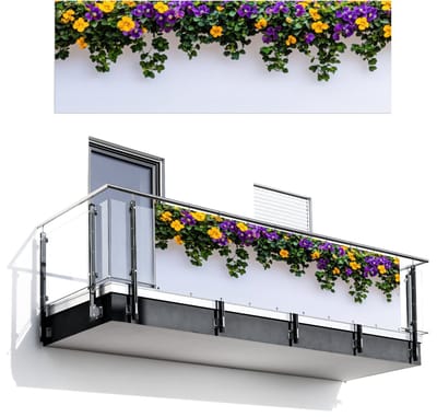 Balkonscherm 300x100 cm - Balkonposter Bloemen - Muur - Geel - Paars - Balkon scherm decoratie - Balkonschermen - Balkondoek zonnescherm
