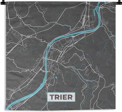 Wandkleed - Wanddoek - Stadskaart – Plattegrond – Duitsland – Blauw – Trier – Kaart - 180x180 cm - Wandtapijt