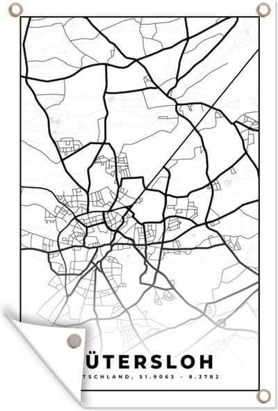 Muurdecoratie Stadskaart - Gütersloh - Kaart - Plattegrond - 120x180 cm - Tuinposter - Tuindoek