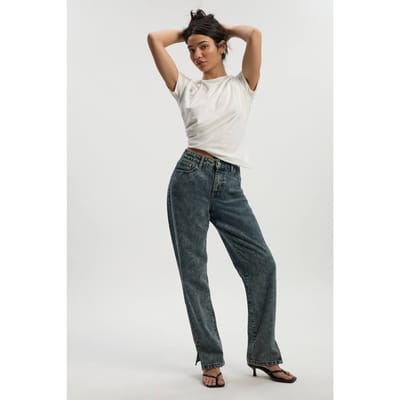 Dames Boohoo Basics Jeans met gespleten zoom en rechte pijp | Vintage Wash | Maat: 8/32L
