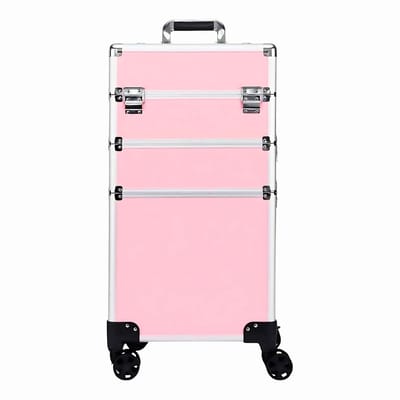 Make up Koffer | Beautycase / Beautykoffer / Trolley gemaakt van aluminium - Baby roze Kleur - van binnen Bekleed met zwart fluweel - 8 wielen - Kapper - Tattoo - Nagel - Visagie - Make-up - Cosmetica - Schmink - 4 Lagen