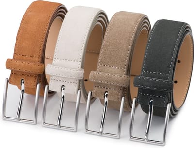 DTCH.FIT Herenriem Suède Bobby - Riem Cognac, Beige, Taupe & Grijs - Pantalon & Jeans Broekriem - Riemmaat 85cm - Totale lengte 100cm - 4 Stuks