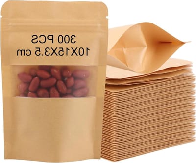 Verpakking van 300 papieren zakjes bruin, 10 x 15 cm, met venster, luchtdicht en stevig, ideaal voor koekjes, snoep en noten