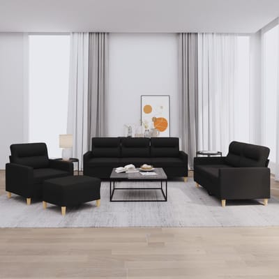vidaXL - 4-delige - loungeset - met - kussens - stof - zwart