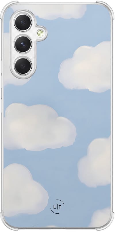 Shockproof hoesje - Geschikt voor Samsung Galaxy A54 - Wolken - Extra sterke case - TPU/polycarbonaat - Natuur - Blauw, Transparant