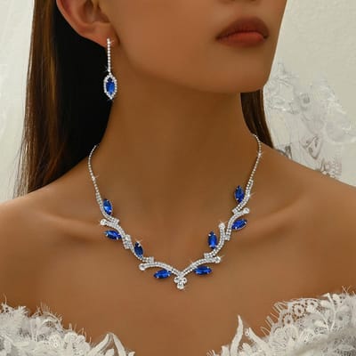 Ensemble de Bijoux 3 Pièces pour Femmes Mode Chaîne Griffe Diamant d'Eau Collier Boucles d'Oreilles Mariage Banquet Fête Cadeau de Vacances black