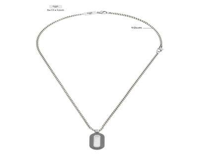 Frank 1967 7FN-0087 – Ketting Heren – Schakelketting – Ketting met Hanger – Zilverkleurig Roestvrij Staal – 60+10 cm – Cadeau voor Mannen