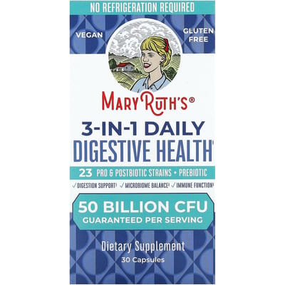 MaryRuth's, 3-in-1 Dagelijkse Spijsverteringsgezondheid, 50 miljard KVE, 30 capsules