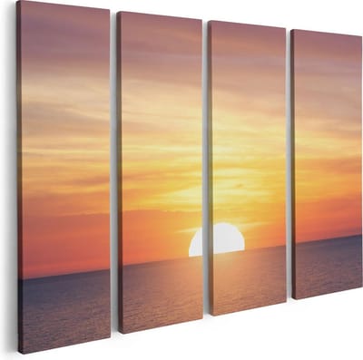 Artaza Canvas Schilderij Vierluik Zonsondergang Op De Zee - 80x60 - Foto Op Canvas - Canvas Print