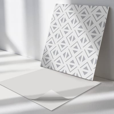 Wallfluent Vinyl Tegels - Geometrie in Vierkanten Zelfklevende Vinyltegels - 30 cm x 30 cm - Grijs Vinyl Tegels - Set van 9 - Vierkant PVC Tegels - Patroon Plaktegels - Vloer Tegels PVC - Plaktegels Keuken en Badkamer